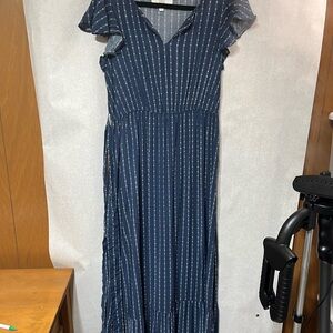 Lucky Brand Dark Blue Striped Maxi‎ Dress
